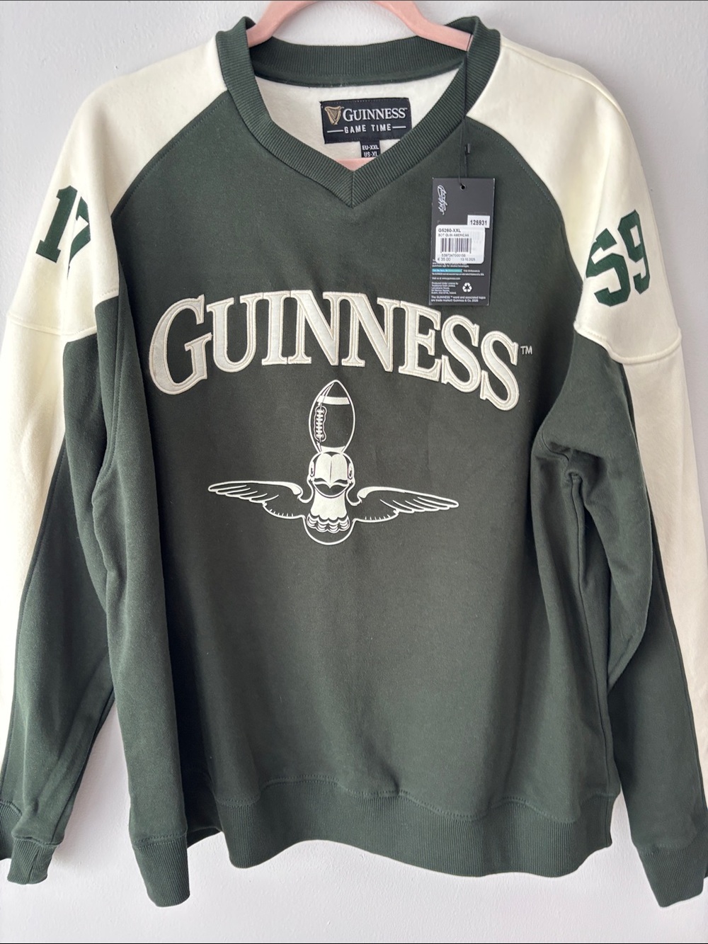 Guinness Dark Green and Cream Raglan Logo Sweatshirt